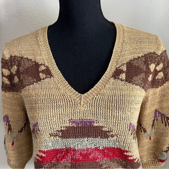 Ralph Lauren Women’s Hand Knit Southwest Silk Linen V-Neck Sweater Jumper Large - Picture 12 of 16